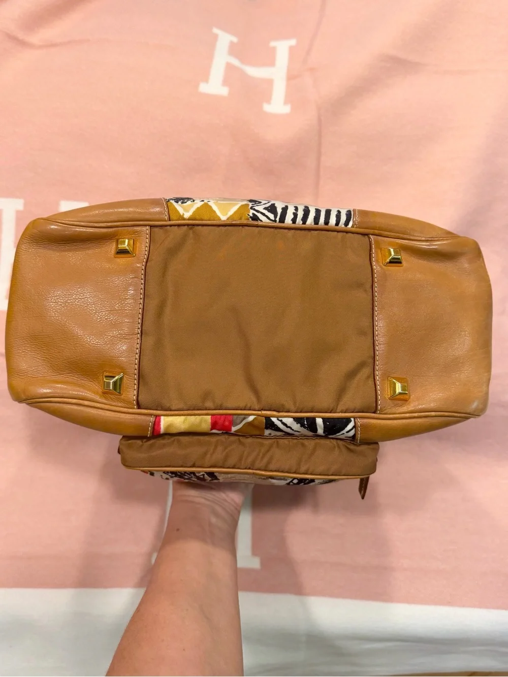 PRADA⭐️Bauletto! Multicolor Shoulder Bag with Brown Leather Trim. Offers!❤️